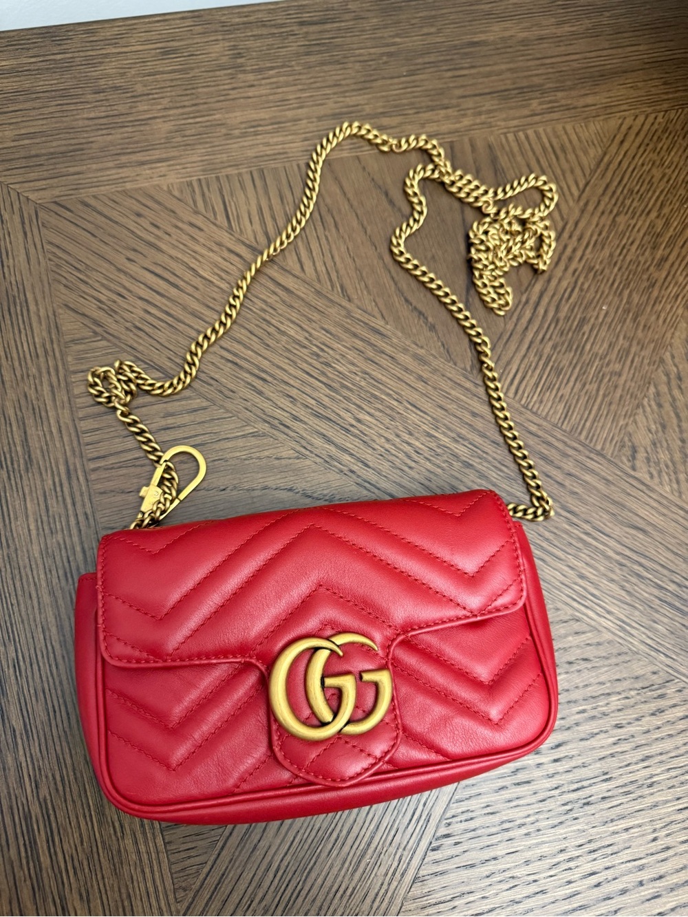 Gucci Red Quilted Leather Mini Crossbody with Gold Double G